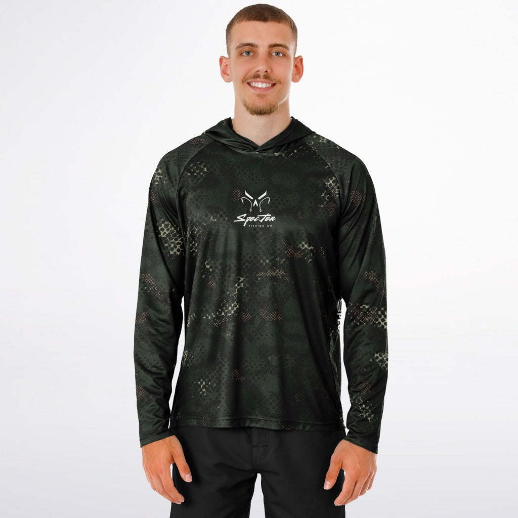 Dark Spotted Commander Long Sleeve Hooded Fishing Shirt - Men's