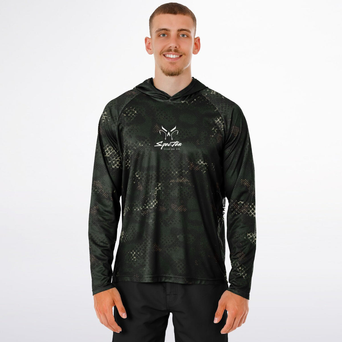 Dark Spotted Commander Long Sleeve Hooded Fishing Shirt - Men's