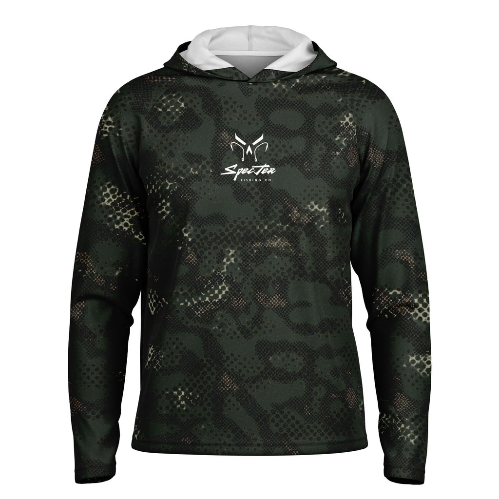 Dark Spotted Commander Long Sleeve Hooded Fishing Shirt - Men's