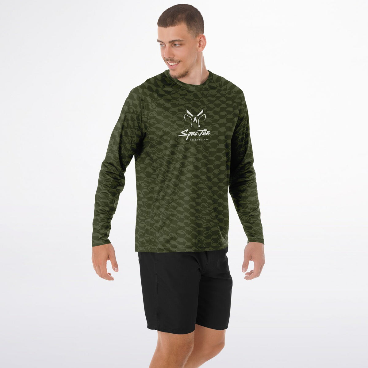 Olive Scales Long Sleeve Fishing Shirt - Men's