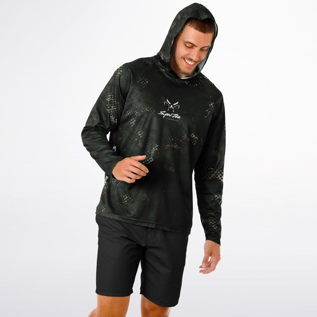 Dark Spotted Commander Long Sleeve Hooded Fishing Shirt - Men's