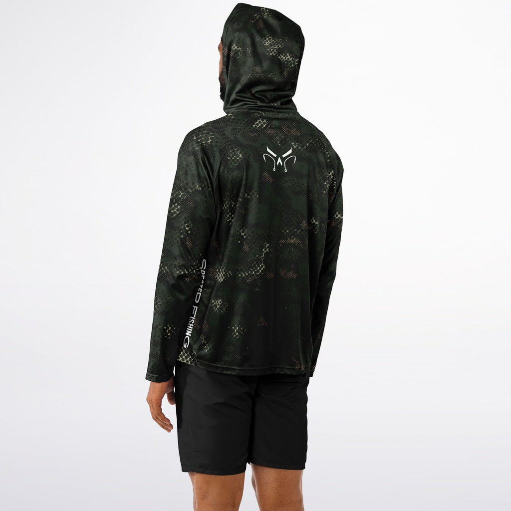 Dark Spotted Commander Long Sleeve Hooded Fishing Shirt - Men's