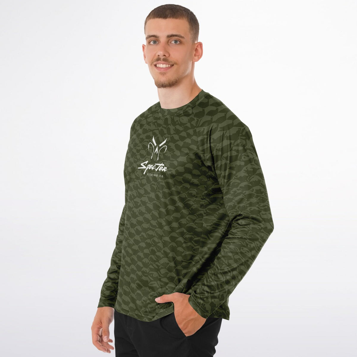 Olive Scales Long Sleeve Fishing Shirt - Men's