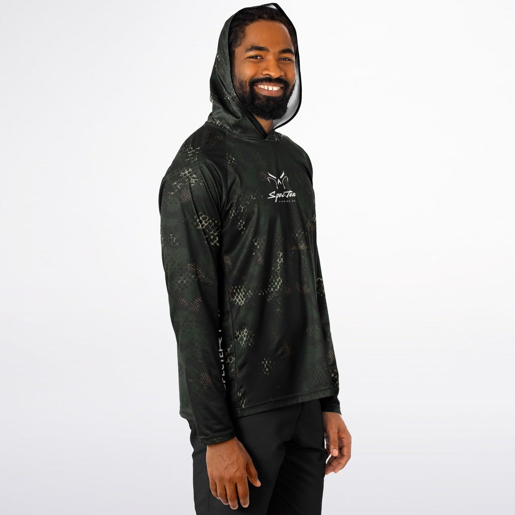 Dark Spotted Commander Long Sleeve Hooded Fishing Shirt - Men's